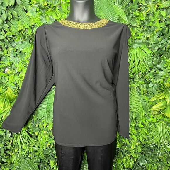 CHLOE & JASMINE Women Tops 1XL Black Cold Shoulder Gold Sequin Neckline NWT 0163 - Picture 4 of 14